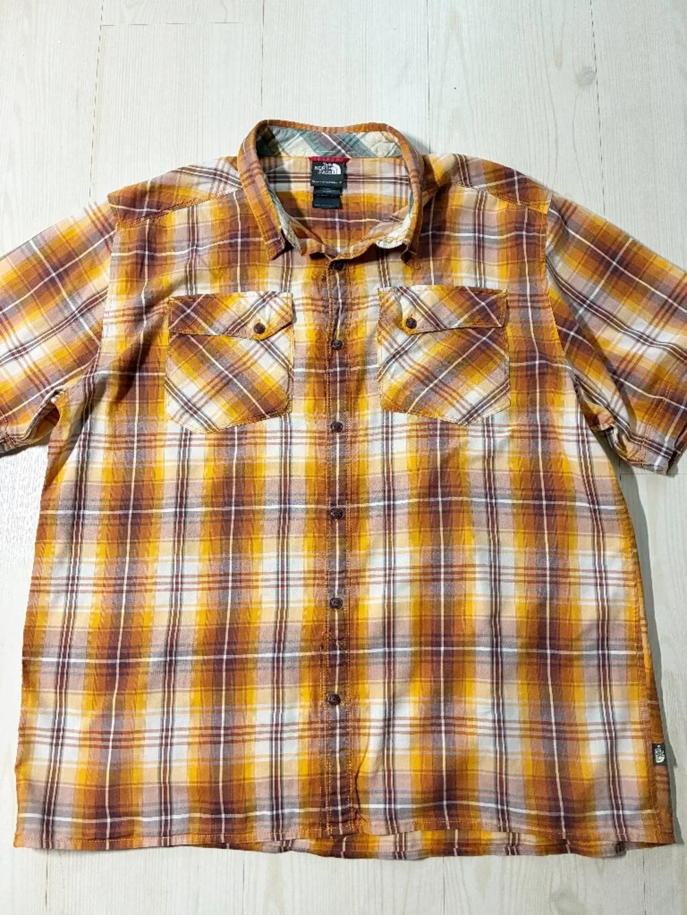 The North Face Watchme Shirt Men's XL Orange Plaid Cotton Modal Button Up SS